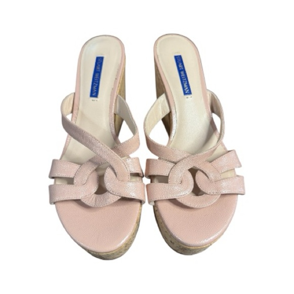 7W Stuart Weitzman Cadence Cork+Leather Platform Wedge Beige/Blush/Pink